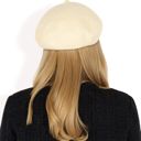 Beige Women'sClassic Wool Beret Hat with Adjustable Inner Band and Timeless Parisian Style