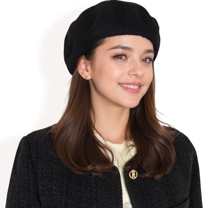 Women'sClassic Wool Beret Hat with Adjustable Inner Band and Timeless Parisian Style