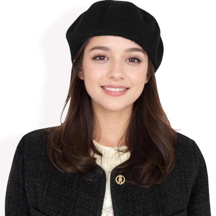 Women'sClassic Wool Beret Hat with Adjustable Inner Band and Timeless Parisian Style