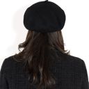 Black Women'sClassic Wool Beret Hat with Adjustable Inner Band and Timeless Parisian Style