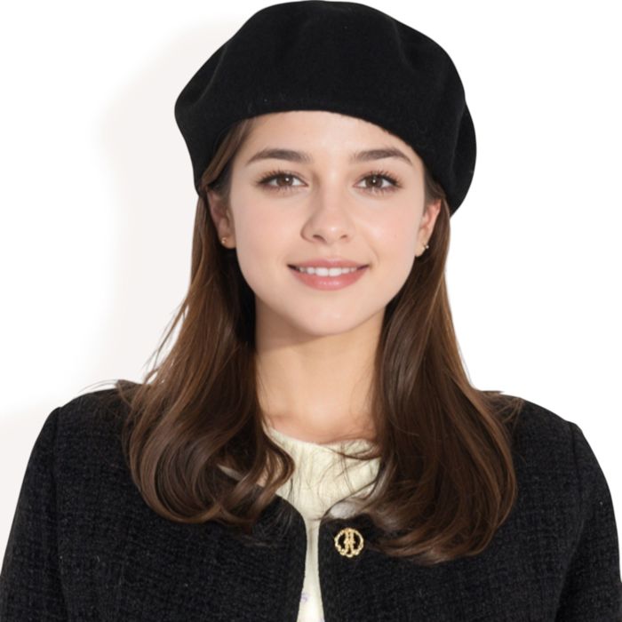 Women'sClassic Wool Beret Hat with Adjustable Inner Band and Timeless Parisian Style