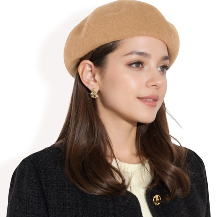 Women'sClassic Wool Beret Hat with Adjustable Inner Band and Timeless Parisian Style