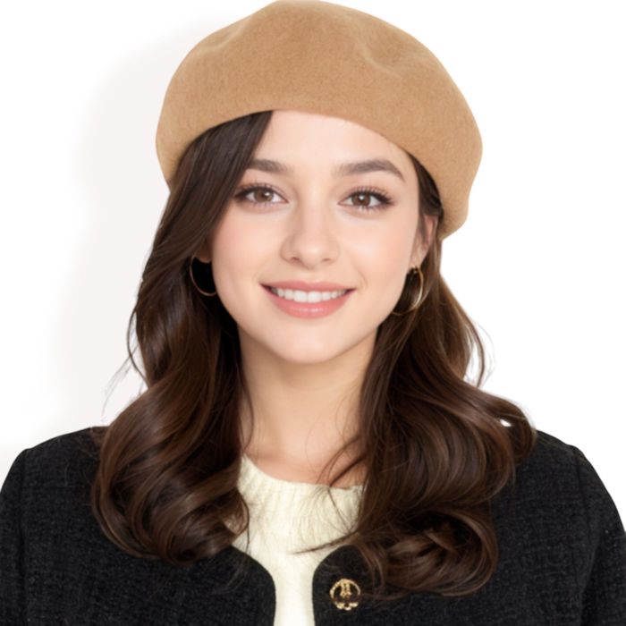 Women'sClassic Wool Beret Hat with Adjustable Inner Band and Timeless Parisian Style