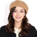 Brown Women'sClassic Wool Beret Hat with Adjustable Inner Band and Timeless Parisian Style