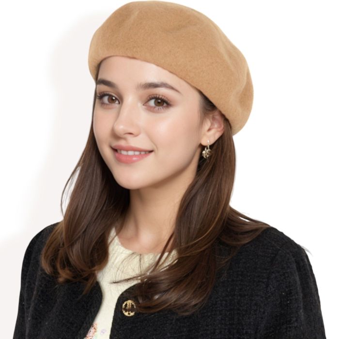 Women'sClassic Wool Beret Hat with Adjustable Inner Band and Timeless Parisian Style