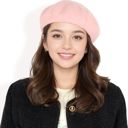 Pink Women'sClassic Wool Beret Hat with Adjustable Inner Band and Timeless Parisian Style