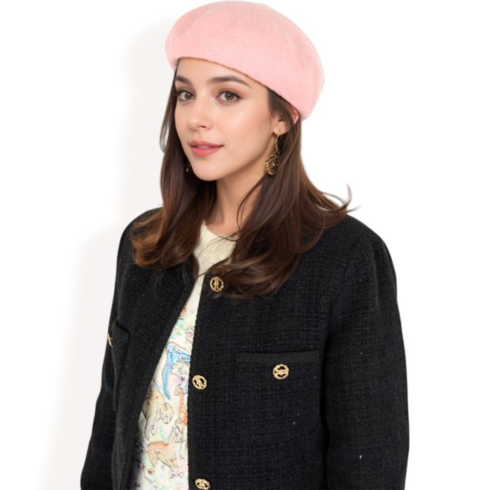 Women'sClassic Wool Beret Hat with Adjustable Inner Band and Timeless Parisian Style