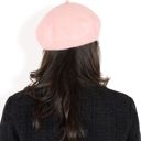 Pink Women'sClassic Wool Beret Hat with Adjustable Inner Band and Timeless Parisian Style