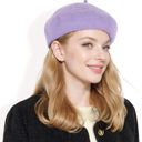 Purple Women'sClassic Wool Beret Hat with Adjustable Inner Band and Timeless Parisian Style