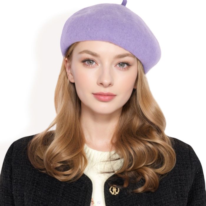 Women'sClassic Wool Beret Hat with Adjustable Inner Band and Timeless Parisian Style