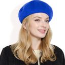 Blue Women'sClassic Wool Beret Hat with Adjustable Inner Band and Timeless Parisian Style