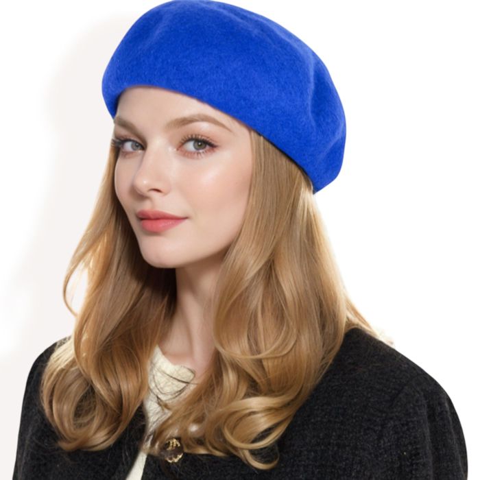 Women'sClassic Wool Beret Hat with Adjustable Inner Band and Timeless Parisian Style