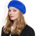 Blue Women'sClassic Wool Beret Hat with Adjustable Inner Band and Timeless Parisian Style