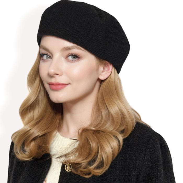 Women's Lightweight Textured Beret with Soft Stretch Fit and Chic Parisian Design