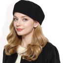 Black Women's Lightweight Textured Beret with Soft Stretch Fit and Chic Parisian Design