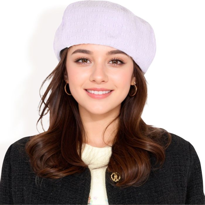 Women's Lightweight Textured Beret with Soft Stretch Fit and Chic Parisian Design