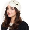  Women's Handmade Crochet Lace Cap with Floral Appliques and Elegant Vintage-Inspired Design