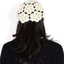 Beige Women's Handmade Crochet Lace Cap with Floral Appliques and Elegant Vintage-Inspired Design