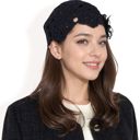 Black Women's Handmade Crochet Lace Cap with Floral Appliques and Elegant Vintage-Inspired Design