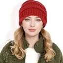 Red Women's Satin-Lined Knit Beanie for Hair Protection and Moisture Retention in a Cozy Slouch Design