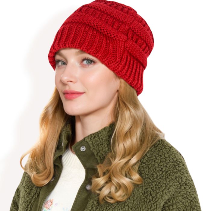 Women's Satin-Lined Knit Beanie for Hair Protection and Moisture Retention in a Cozy Slouch Design