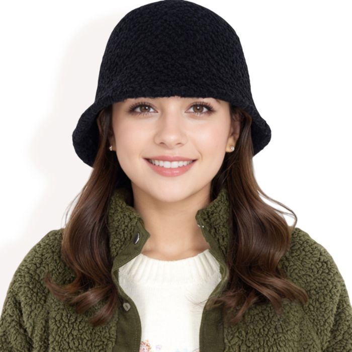 Women's High Pile Fleece Bucket Hat with Soft Textured Fabric and Modern Casual Design