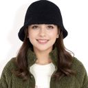 Black Women's High Pile Fleece Bucket Hat with Soft Textured Fabric and Modern Casual Design