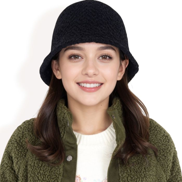 Women's High Pile Fleece Bucket Hat with Soft Textured Fabric and Modern Casual Design