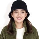 Black Women's High Pile Fleece Bucket Hat with Soft Textured Fabric and Modern Casual Design