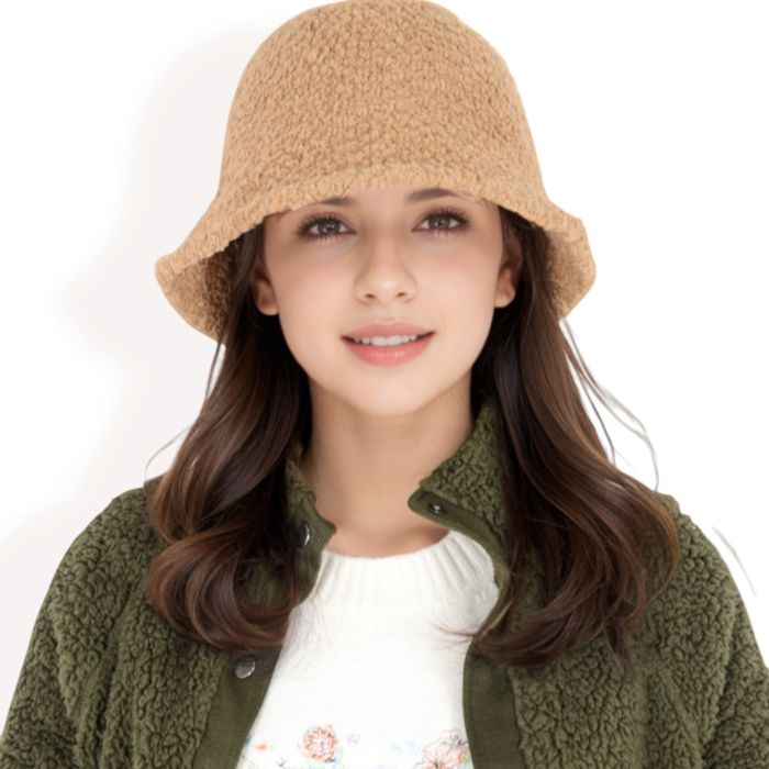 Women's High Pile Fleece Bucket Hat with Soft Textured Fabric and Modern Casual Design