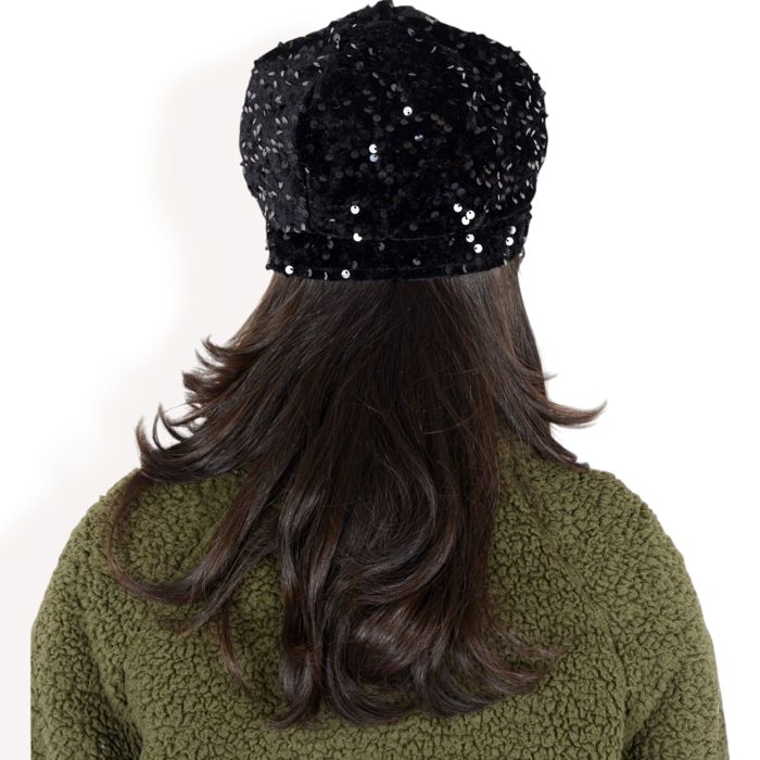 Women's Sequin Velvet Beret with Sparkling Embellishments and Comfortable Satin-Lined Interior