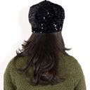 Black Women's Sequin Velvet Beret with Sparkling Embellishments and Comfortable Satin-Lined Interior