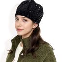 Black Women's Sequin Velvet Beret with Sparkling Embellishments and Comfortable Satin-Lined Interior