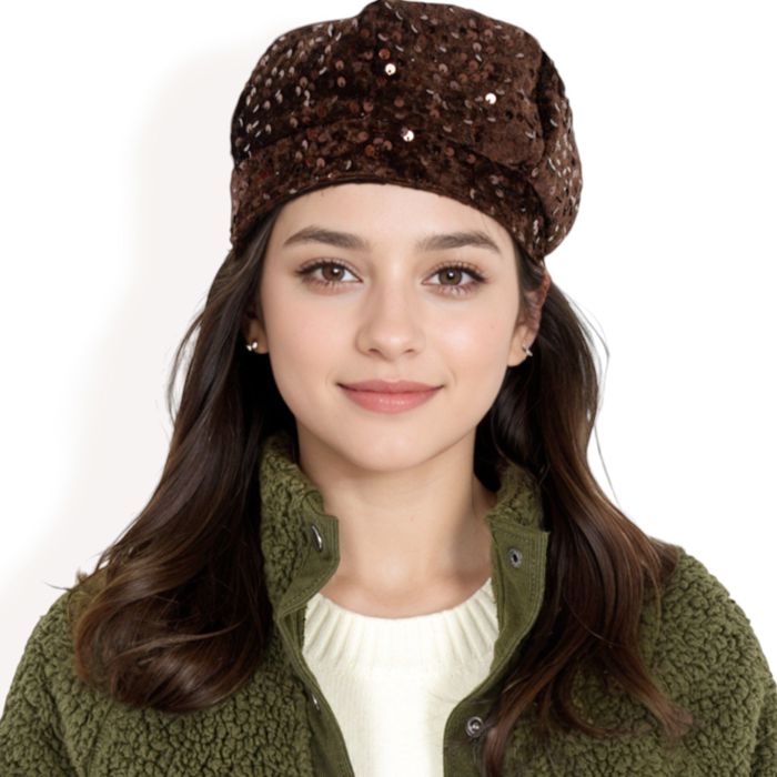 Women's Sequin Velvet Beret with Sparkling Embellishments and Comfortable Satin-Lined Interior