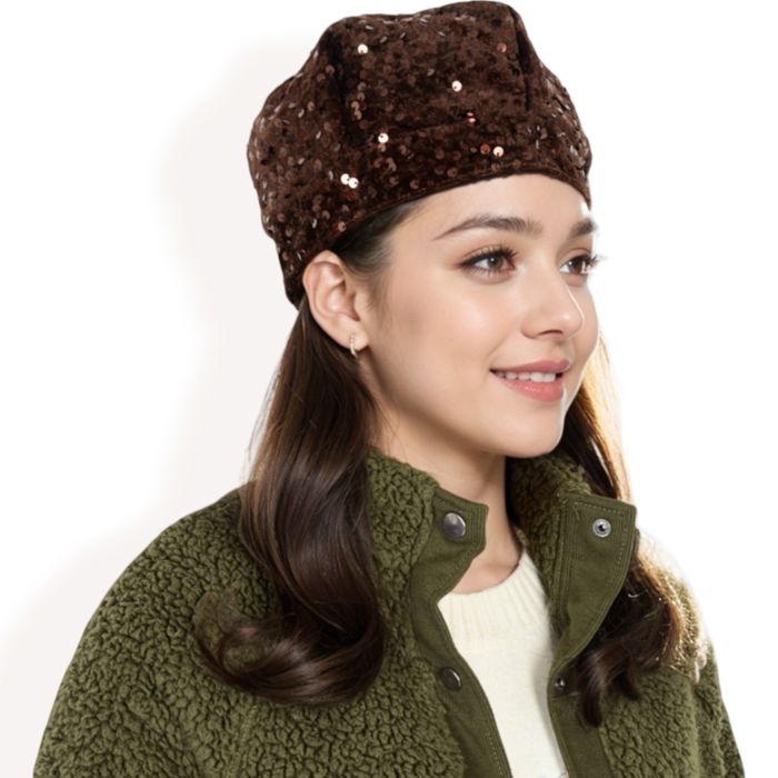 Women's Sequin Velvet Beret with Sparkling Embellishments and Comfortable Satin-Lined Interior