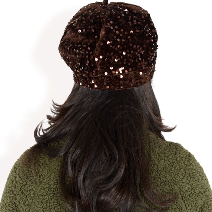 Women's Sequin Velvet Beret with Sparkling Embellishments and Comfortable Satin-Lined Interior