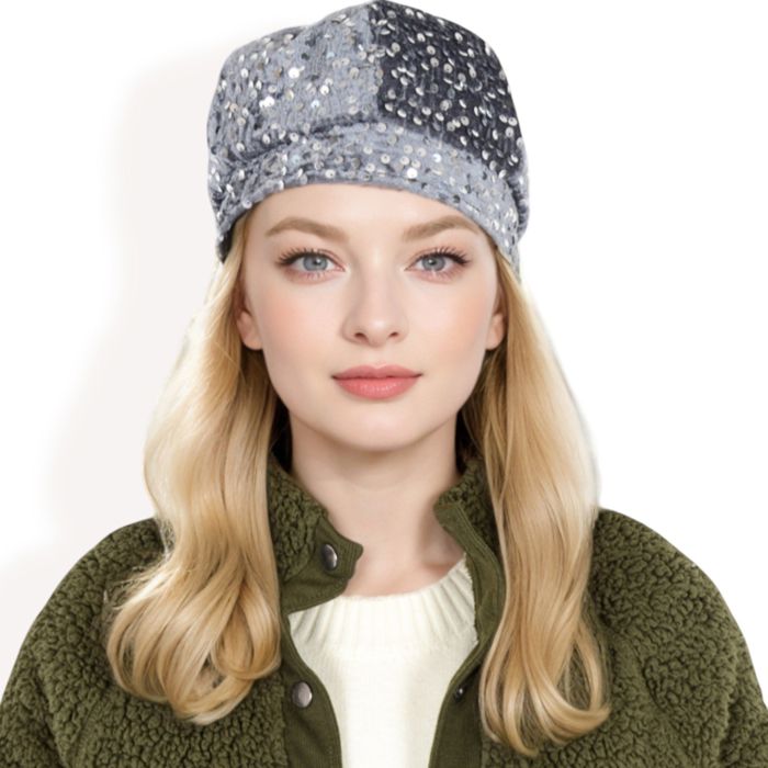 Women's Sequin Velvet Beret with Sparkling Embellishments and Comfortable Satin-Lined Interior