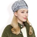 Gray Women's Sequin Velvet Beret with Sparkling Embellishments and Comfortable Satin-Lined Interior