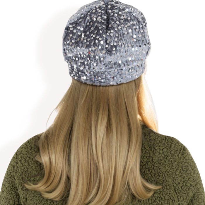 Women's Sequin Velvet Beret with Sparkling Embellishments and Comfortable Satin-Lined Interior