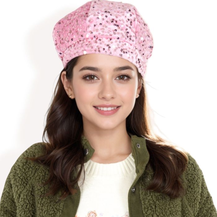 Women's Sequin Velvet Beret with Sparkling Embellishments and Comfortable Satin-Lined Interior