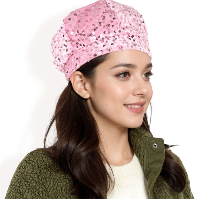 Women's Sequin Velvet Beret with Sparkling Embellishments and Comfortable Satin-Lined Interior