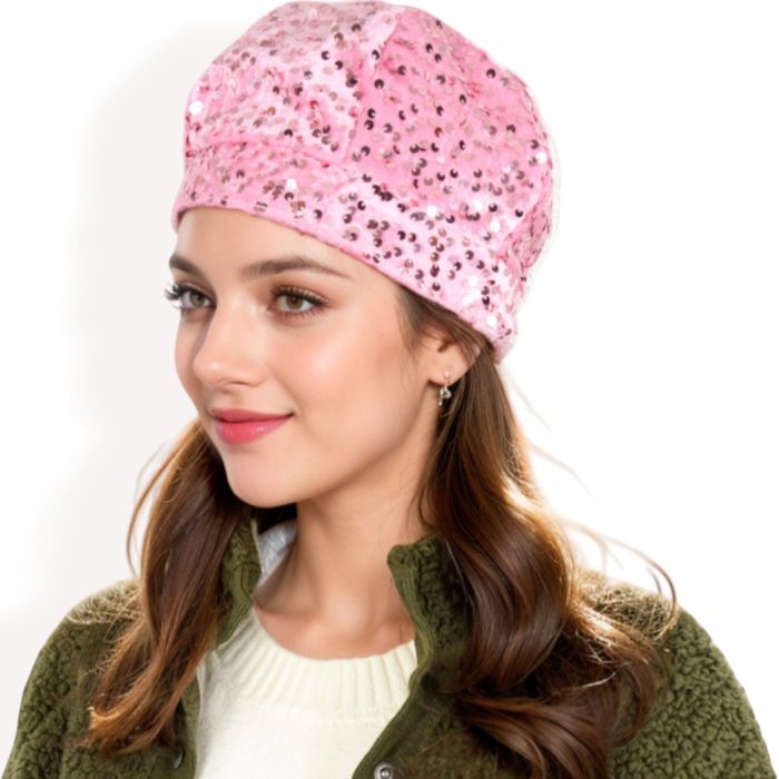 Women's Sequin Velvet Beret with Sparkling Embellishments and Comfortable Satin-Lined Interior