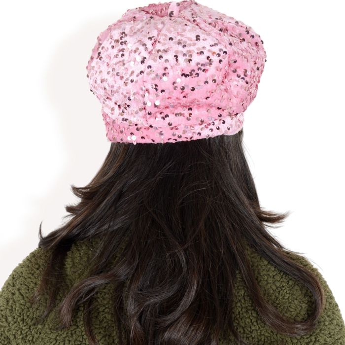 Women's Sequin Velvet Beret with Sparkling Embellishments and Comfortable Satin-Lined Interior