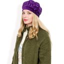 Purple Women's Sequin Velvet Beret with Sparkling Embellishments and Comfortable Satin-Lined Interior