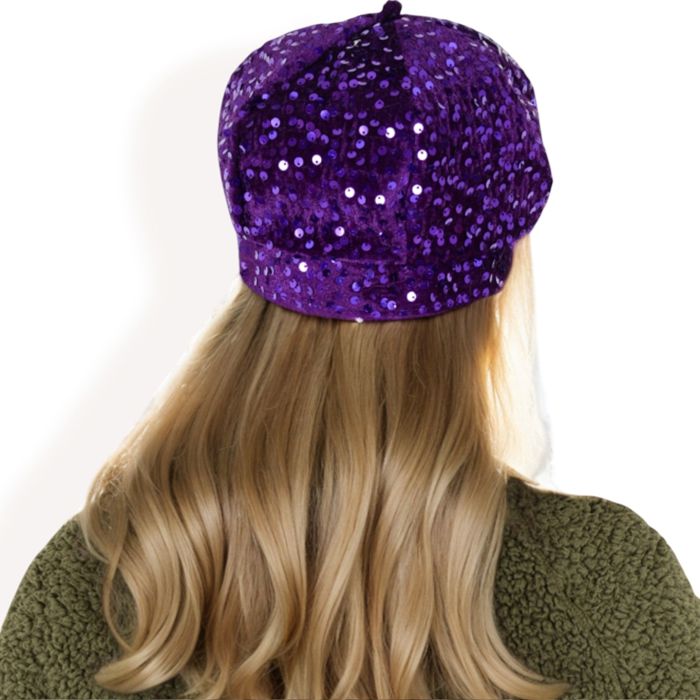 Women's Sequin Velvet Beret with Sparkling Embellishments and Comfortable Satin-Lined Interior