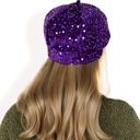 Purple Women's Sequin Velvet Beret with Sparkling Embellishments and Comfortable Satin-Lined Interior