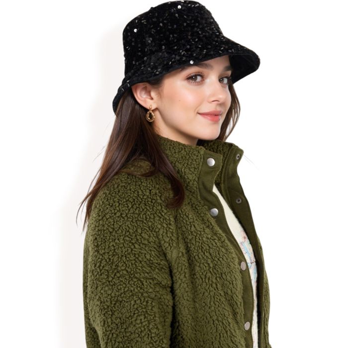 Women's Sequin Bucket Hat with Sparkling Design and Reversible Feature for Stylish Casual or Party Looks