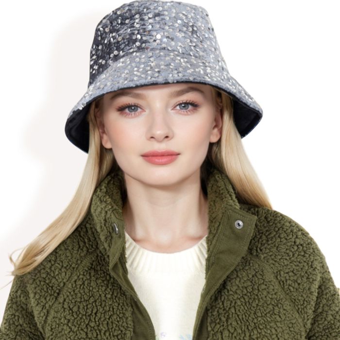 Women's Sequin Bucket Hat with Sparkling Design and Reversible Feature for Stylish Casual or Party Looks