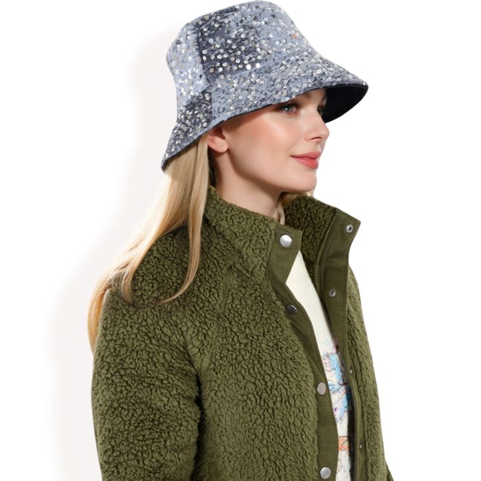 Women's Sequin Bucket Hat with Sparkling Design and Reversible Feature for Stylish Casual or Party Looks