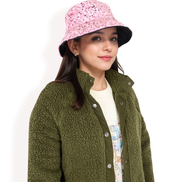 Women's Sequin Bucket Hat with Sparkling Design and Reversible Feature for Stylish Casual or Party Looks